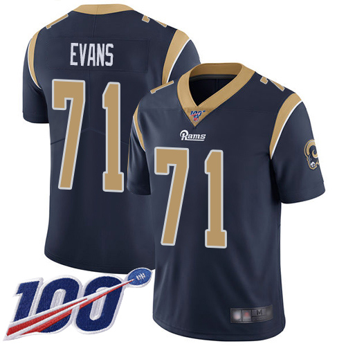 Los Angeles Rams Limited Navy Blue Men Bobby Evans Home Jersey NFL Football #71 100th Season Vapor Untouchable
